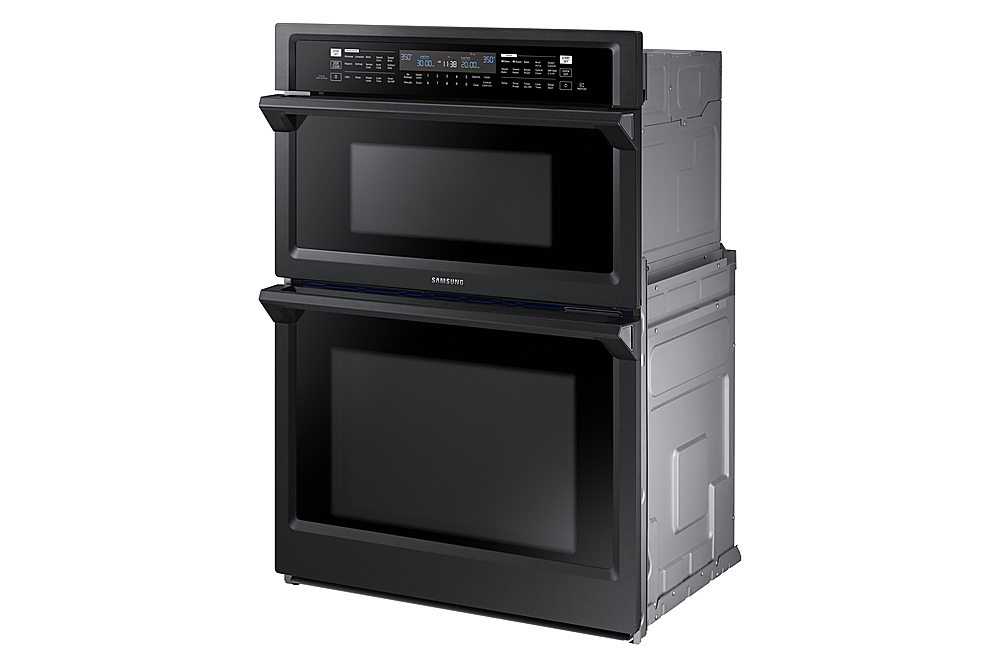 Left View: Samsung - 30" Microwave Combination Wall Oven with Steam Cook and WiFi - Black Stainless Steel
