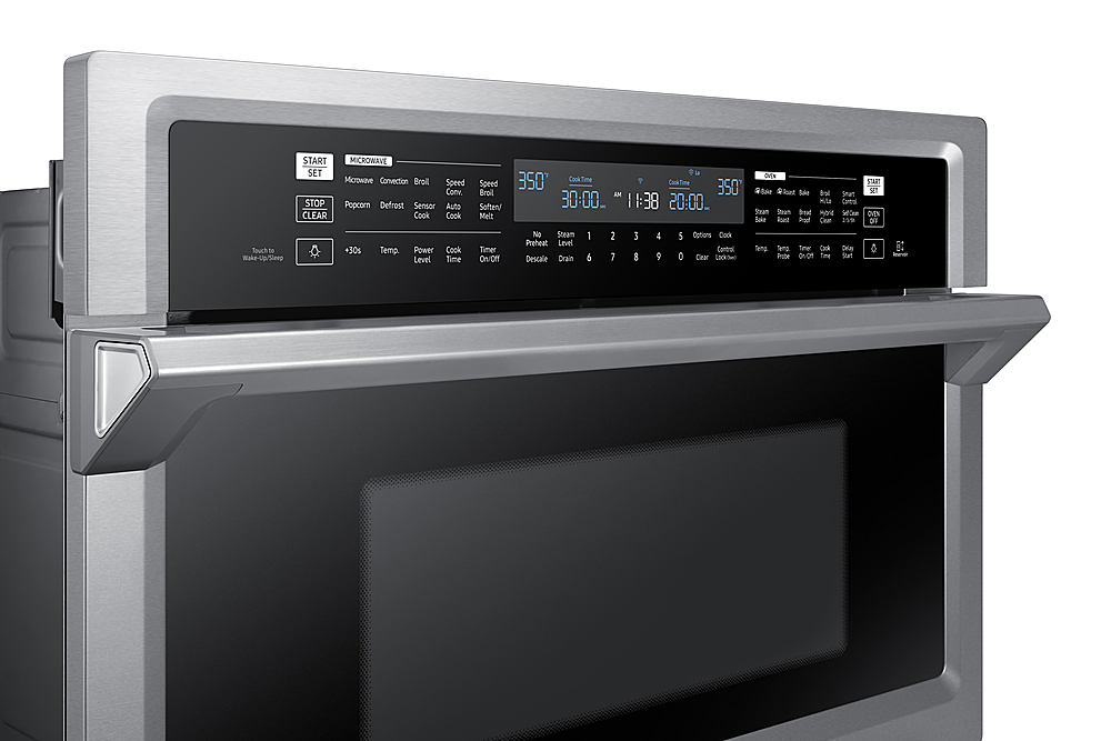 Angle View: GE - 27" Single Electric Wall Oven with Built-In Microwave - Stainless Steel