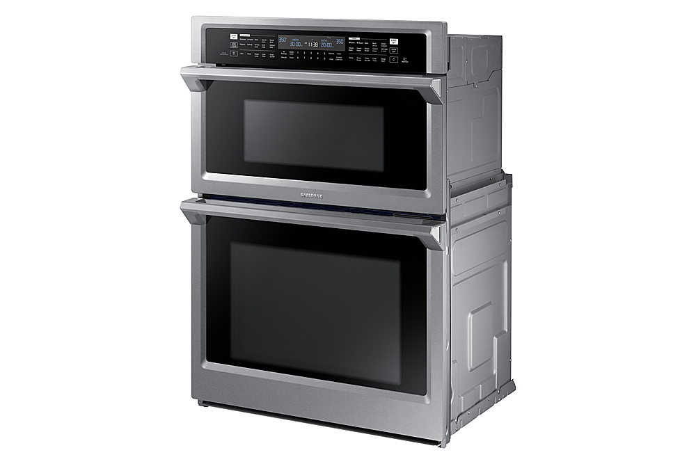 Left View: Samsung - 30" Microwave Combination Wall Oven with Steam Cook and WiFi - Stainless Steel