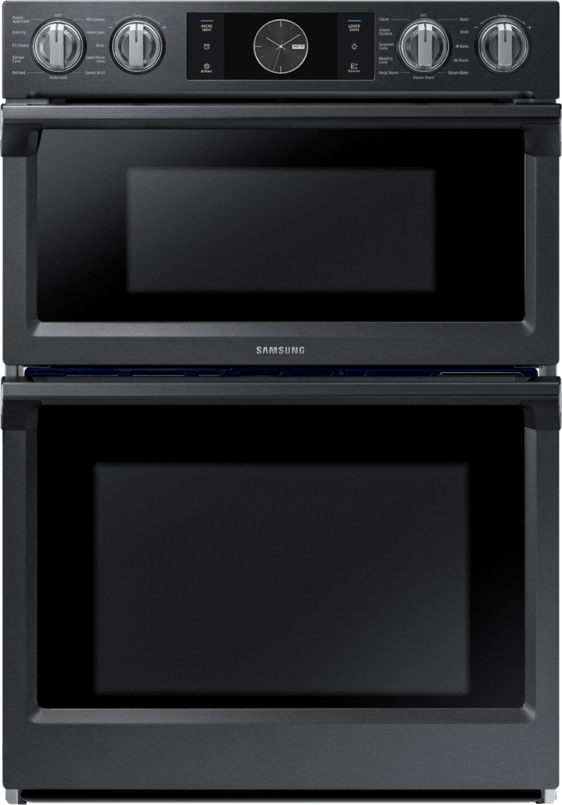 Samsung - 30" Microwave Combination Wall Oven with Flex Duo, Steam Cook and WiFi - Black stainless steel