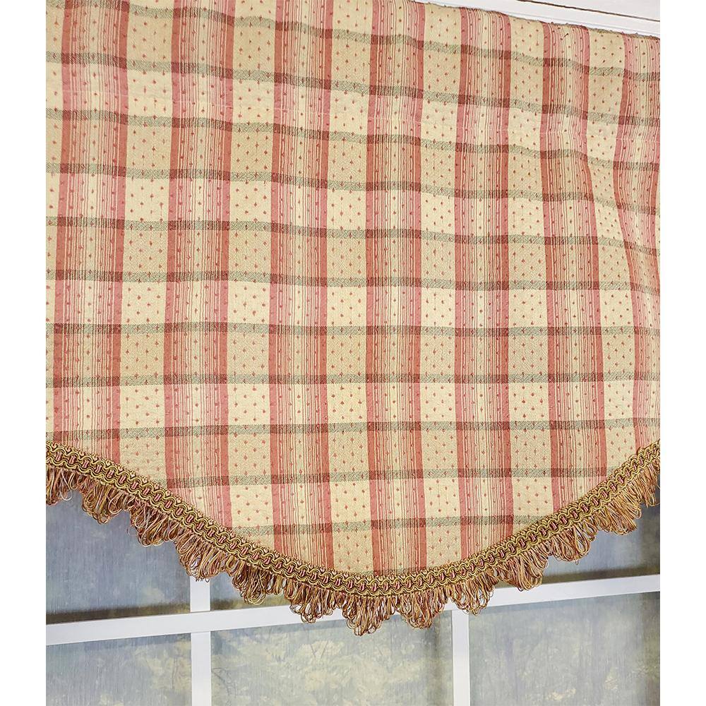 Left. RLF Home - RLF Home Dotted Squares Cornice 3" Rod Pocket Lining Luxurious and Elegant Window Treatment Valance 50" x 17" Peach - Peach.