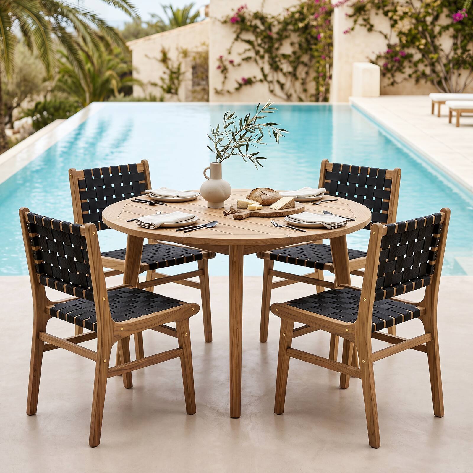 Alt View 1. Gymax - Gymax 4PCS Solid Teak Hand-Woven Strap Outdoor Dining Chairs w/Flex Support for Garden - Yellow.
