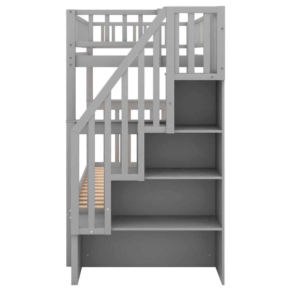Alt View 8. Loheer - Loheer Twin Over Twin Bunk Bed with Trundle and Storage Shelves Gray Solid Wood - Gray.