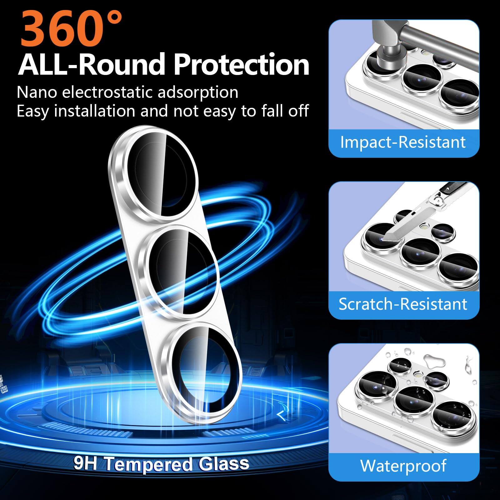 360° ALL-Round Protection  
Nano electrostatic adsorption  
Easy installation and not easy to fall off  

Impact-Resistant  
Scratch-Resistant  
Waterproof  

9H Tempered Glass