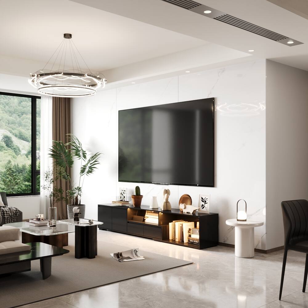 Alt View 6. Famapy - Smart LED TV Stand with Silent Drawers, RGB Lighting, Extendable Design, and Multi-Zone Storage for Living Room - Black.