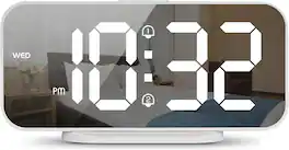 Stamp n Camp - ALANAS Digital Alarm Clock for Bedrooms - Large LED Display, Dual Alarm, Snooze, 3-Level Brightness Dimmer, USB Ports - White