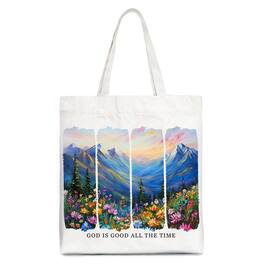 OrnamentallyYou - God Is Good All the Time Mountain Christian Canvas Tote Bag, Bible Verse Faith Gift Shopper - White