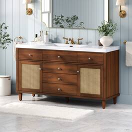 Loheer - 5 ft Modern Bathroom Vanity with SMC Sink and Rattan Doors - Brown