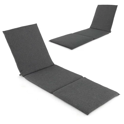 Front. Costway - Costway 2 PCS Outdoor Chaise Lounge Cushion with Hook & Loop Fastener Fixing Straps Patio - Gray.