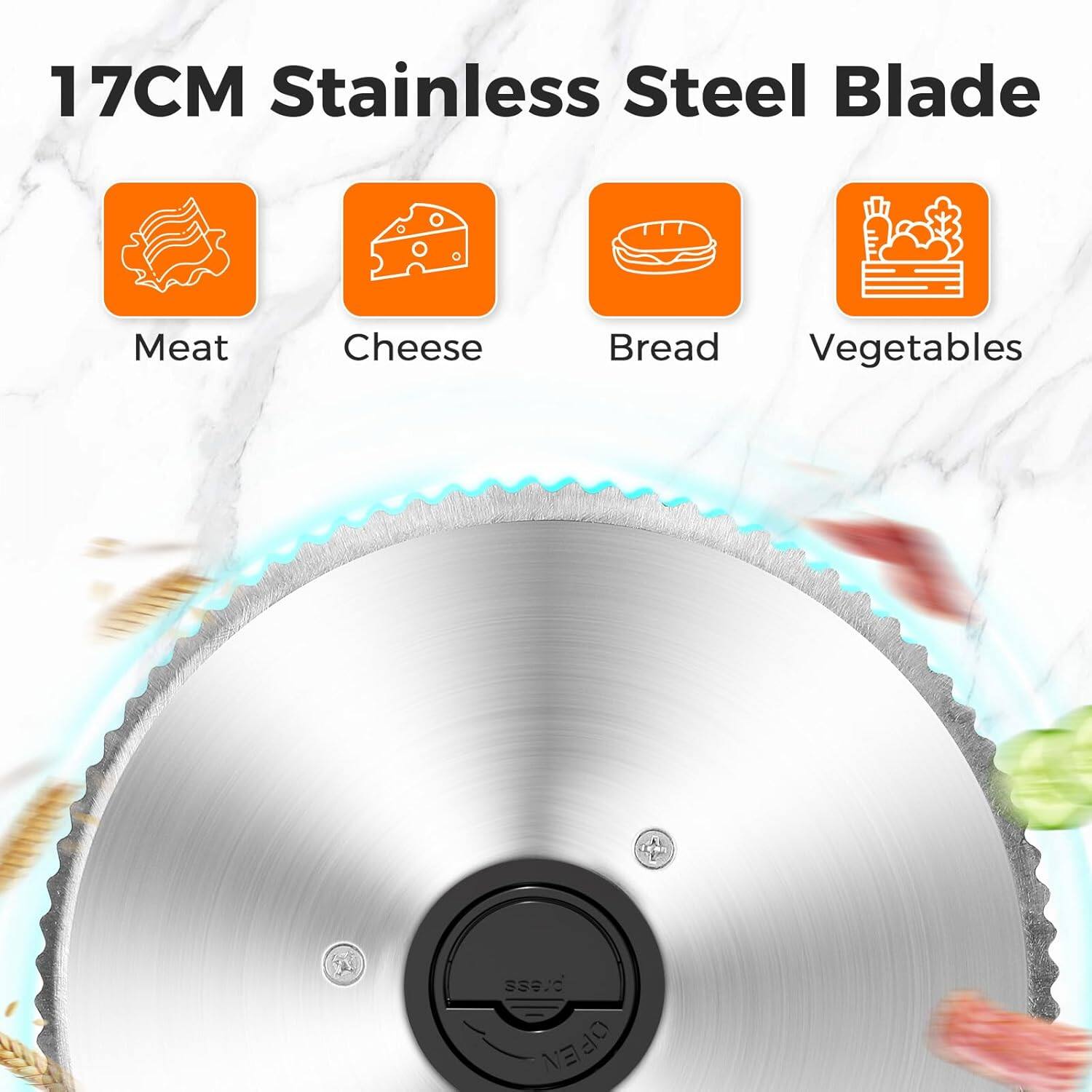 17CM Stainless Steel Blade

Meat
Cheese
Bread
Vegetables