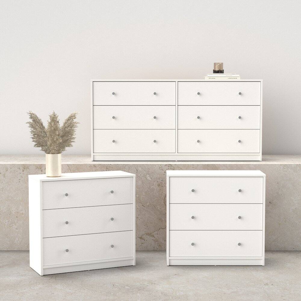 Angle. Tvilum - 3-Piece Bedroom Set - 6 Drawer Double Dresser And Chest Set Of 2 - White.