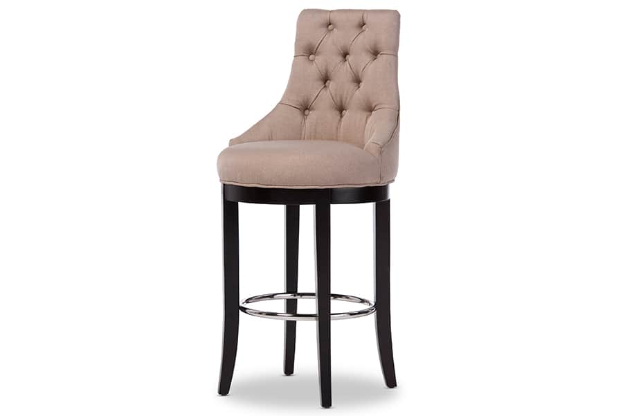 Baxton Studio - Harmony Modern and Contemporary Button-tufted Fabric Upholstered Bar Stool with Metal Footrest - Beige