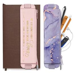Kitcheniva - Adjustable Elastic Band Pencil Case Pen Holder For Notebook Tablets Pack Of 2 - Lilac Marble