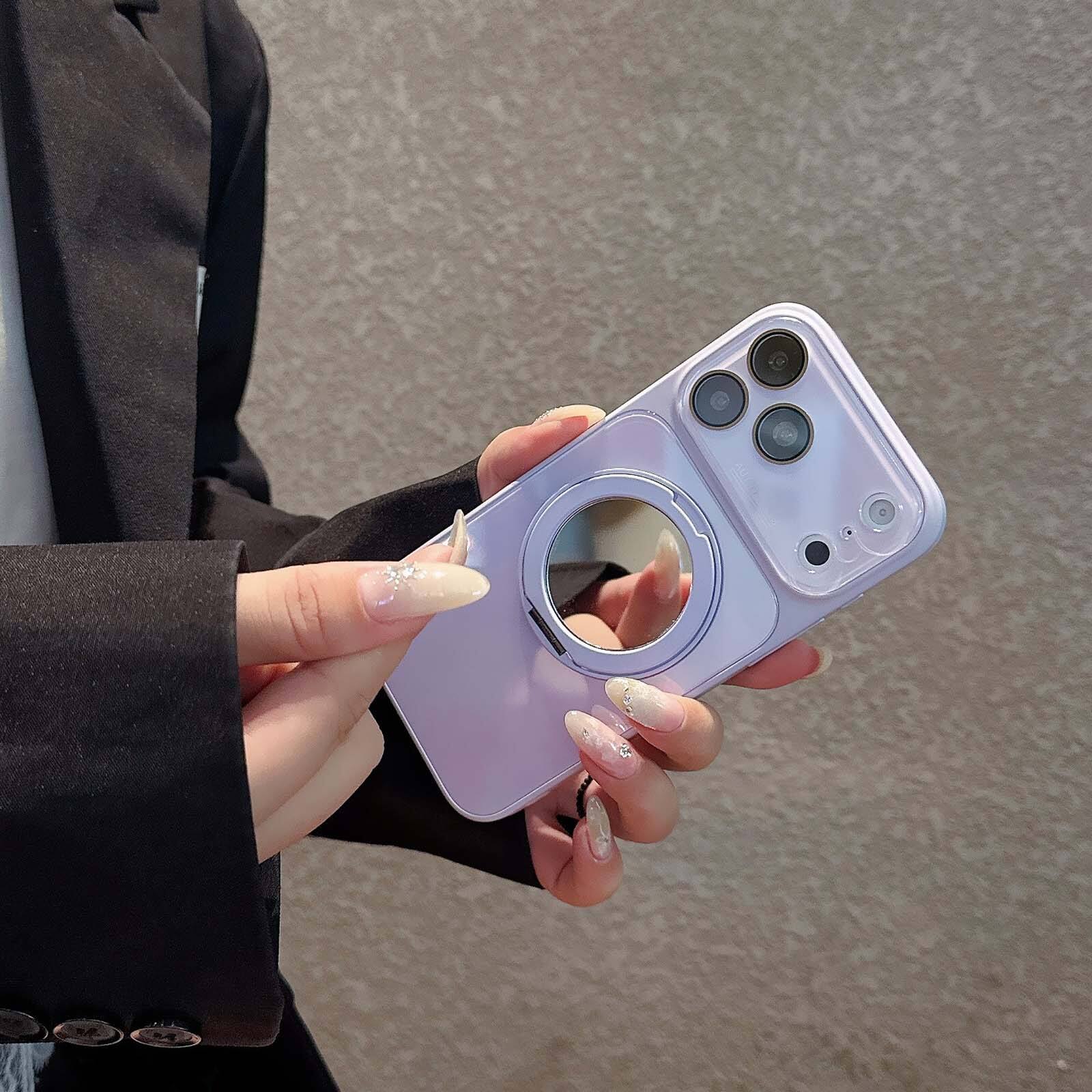 Alt View 5. Dteck - for Apple iPhone 17 Pro Large Window Glass Phone Case with Mirror Stand,Magnetic Wireless Charging,Full Lens Cover - Skyblue.