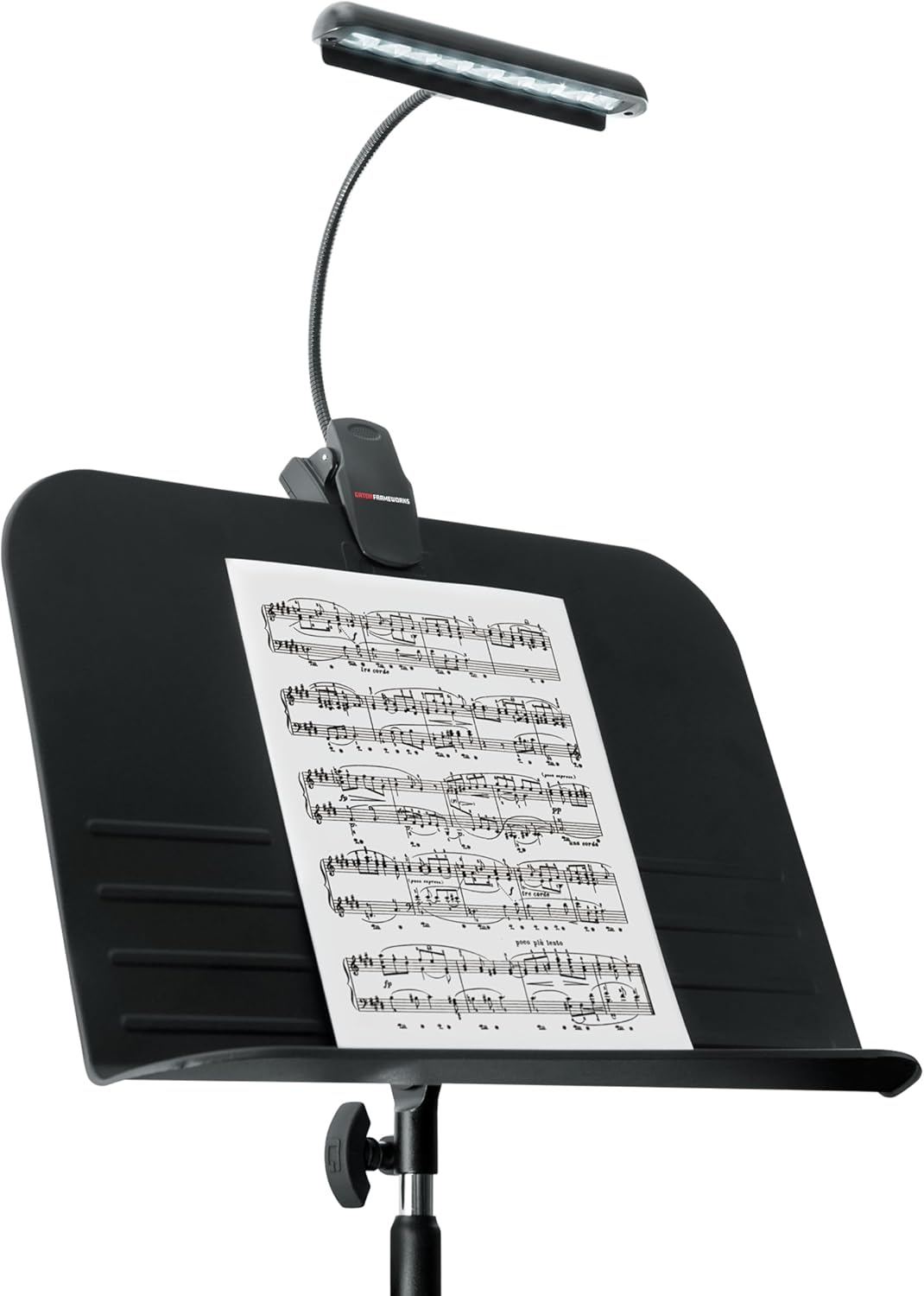 Alt View 1. Gator Frameworks - Clip-on LED Music Stand Lamp with Adjustable Gooseneck and Dual Power Options.