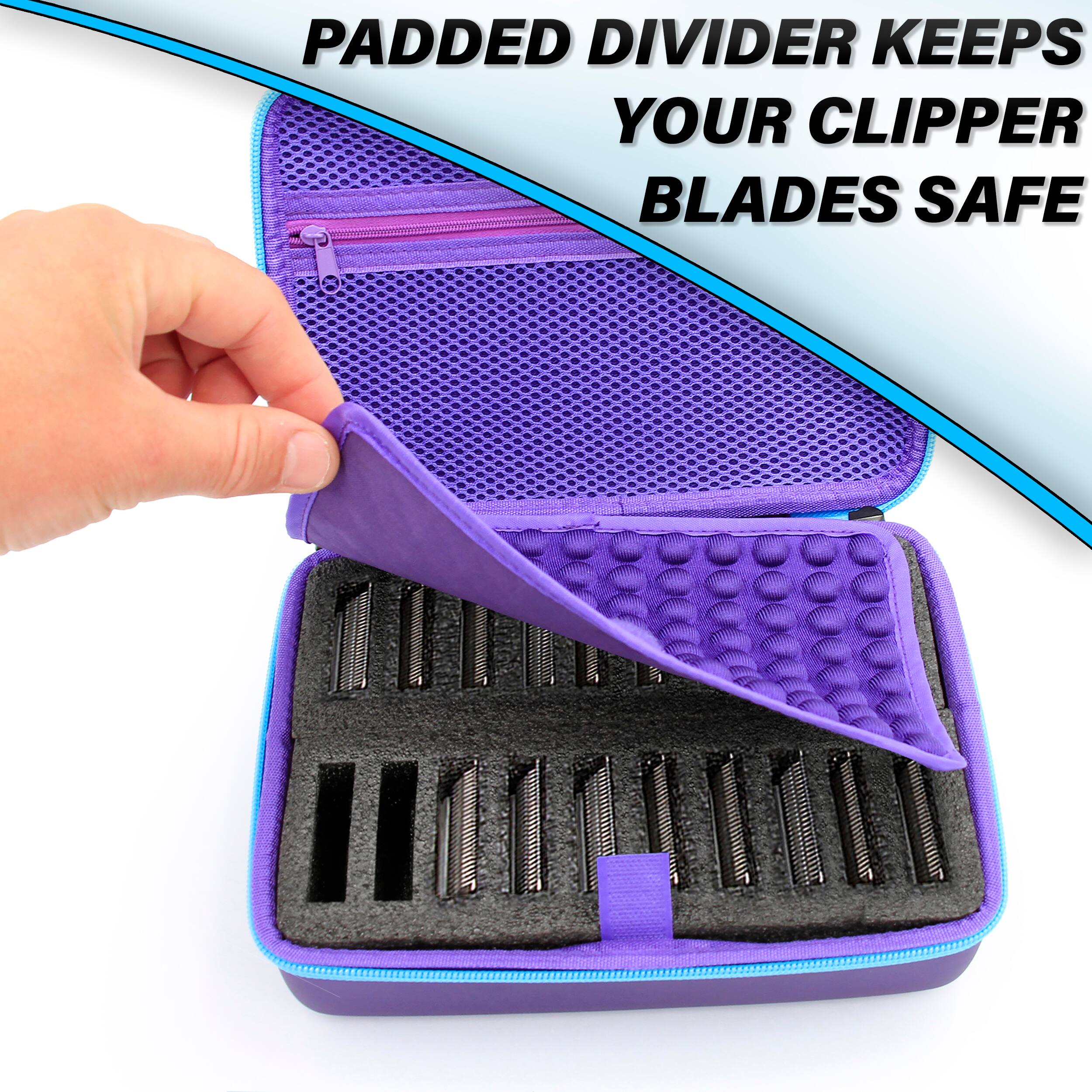 Padded divider keeps your clipper blades safe