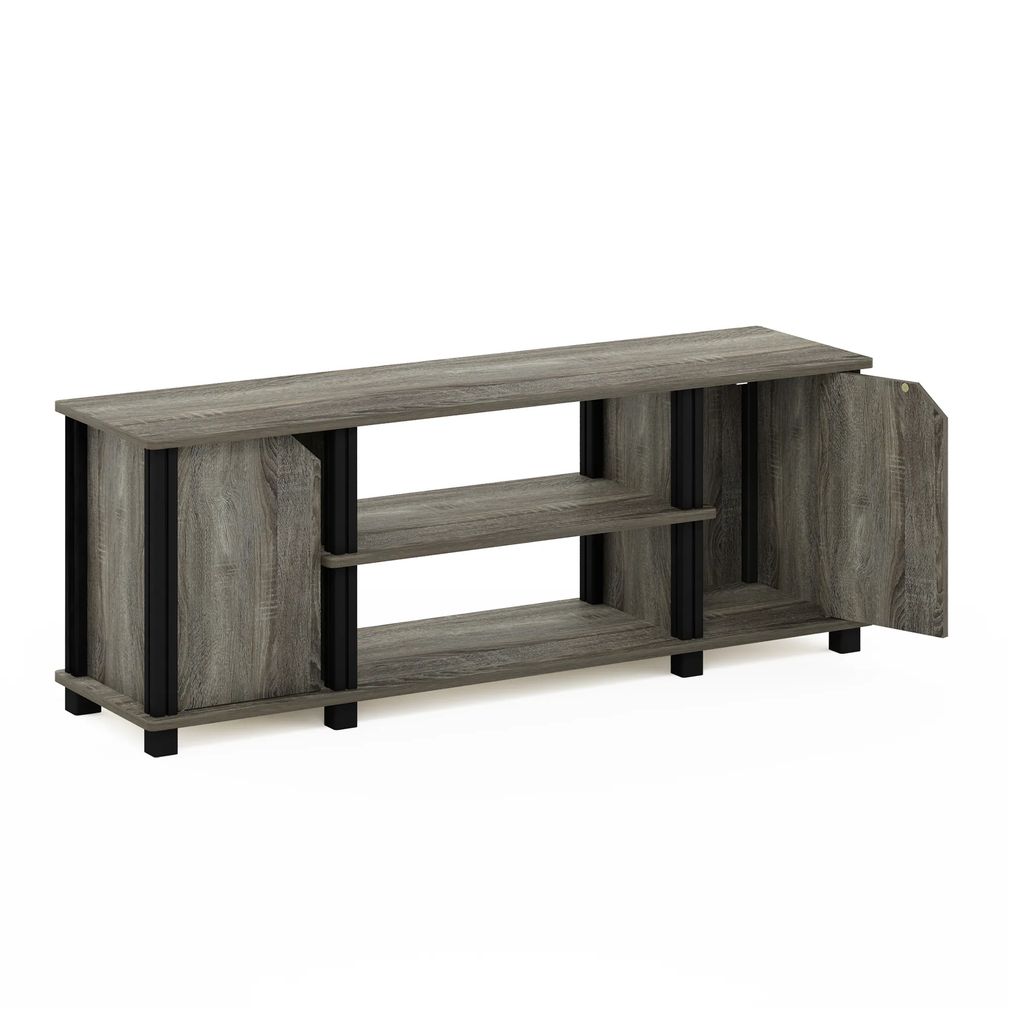 Alt View 3. Furinno - Simplistic TV Stand with Shelves and Storage - French Oak/Black.
