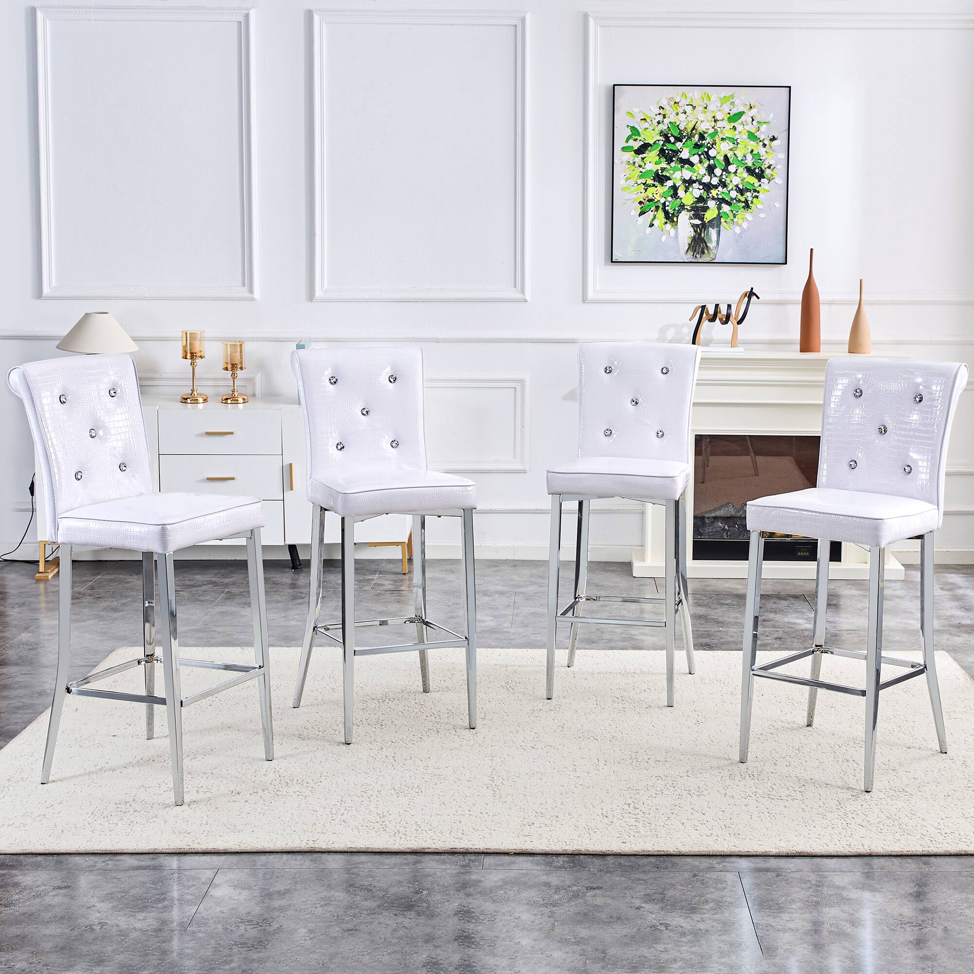Back. Loheer - Set of 2 Crocodile Texture Bar Chairs 21.3x17x45 in - White.