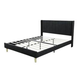 Hivvago - Full size Mid-Century Linen Platform Bed Frame with Upholstered Headboard - Black