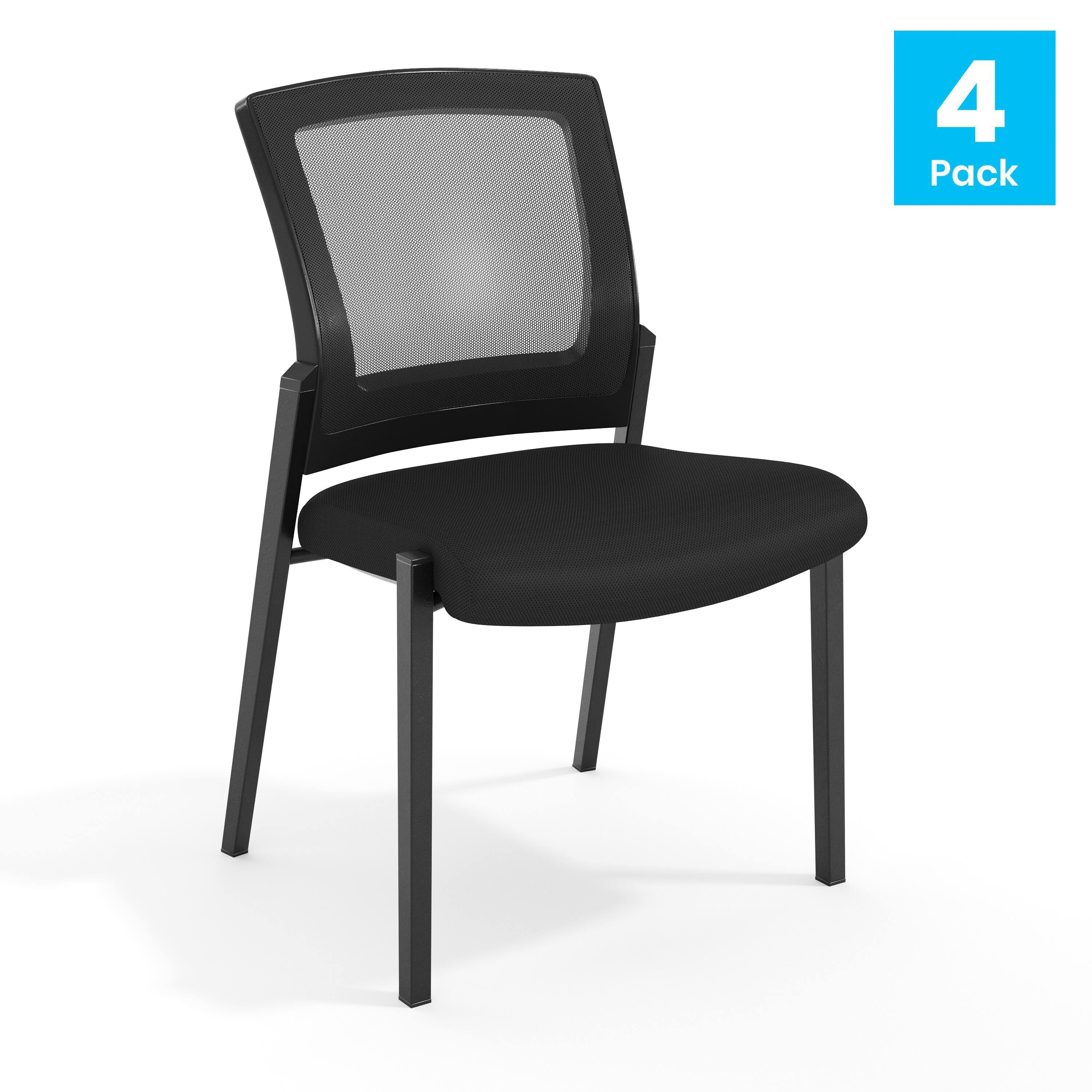 Alt View 1. Emma + Oliver - Set of 4 Commercial Armless Stackable Side Chairs with Mesh Seats and Powder Coated Steel Frames - Black.