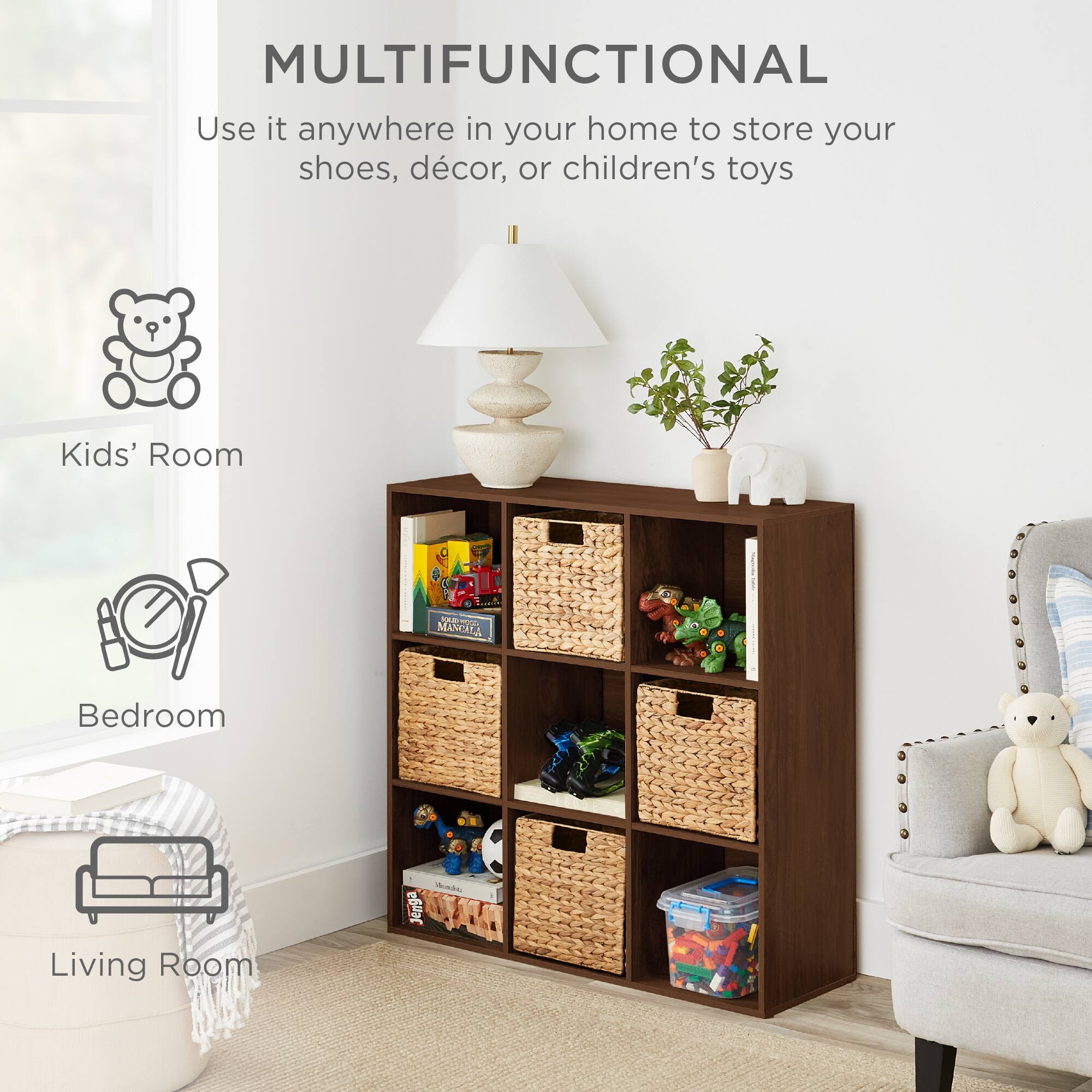 MULTIFUNCTIONAL  
Use it anywhere in your home to store your shoes, décor, or children's toys  

Kids' Room  
Bedroom  
Living Room