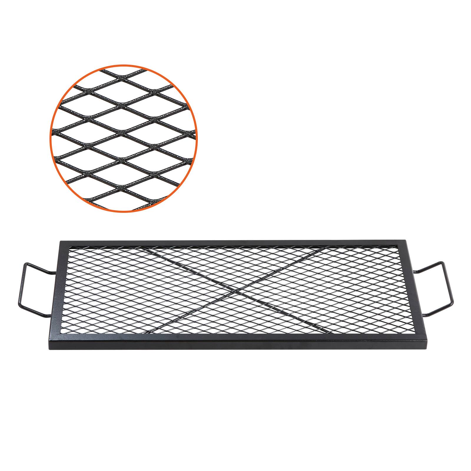 Front. VEVOR - X-Marks Fire Pit Grill Grate, Rectangle Cooking Grate, Heavy Duty Steel Campfire BBQ Grill Grid - Black.