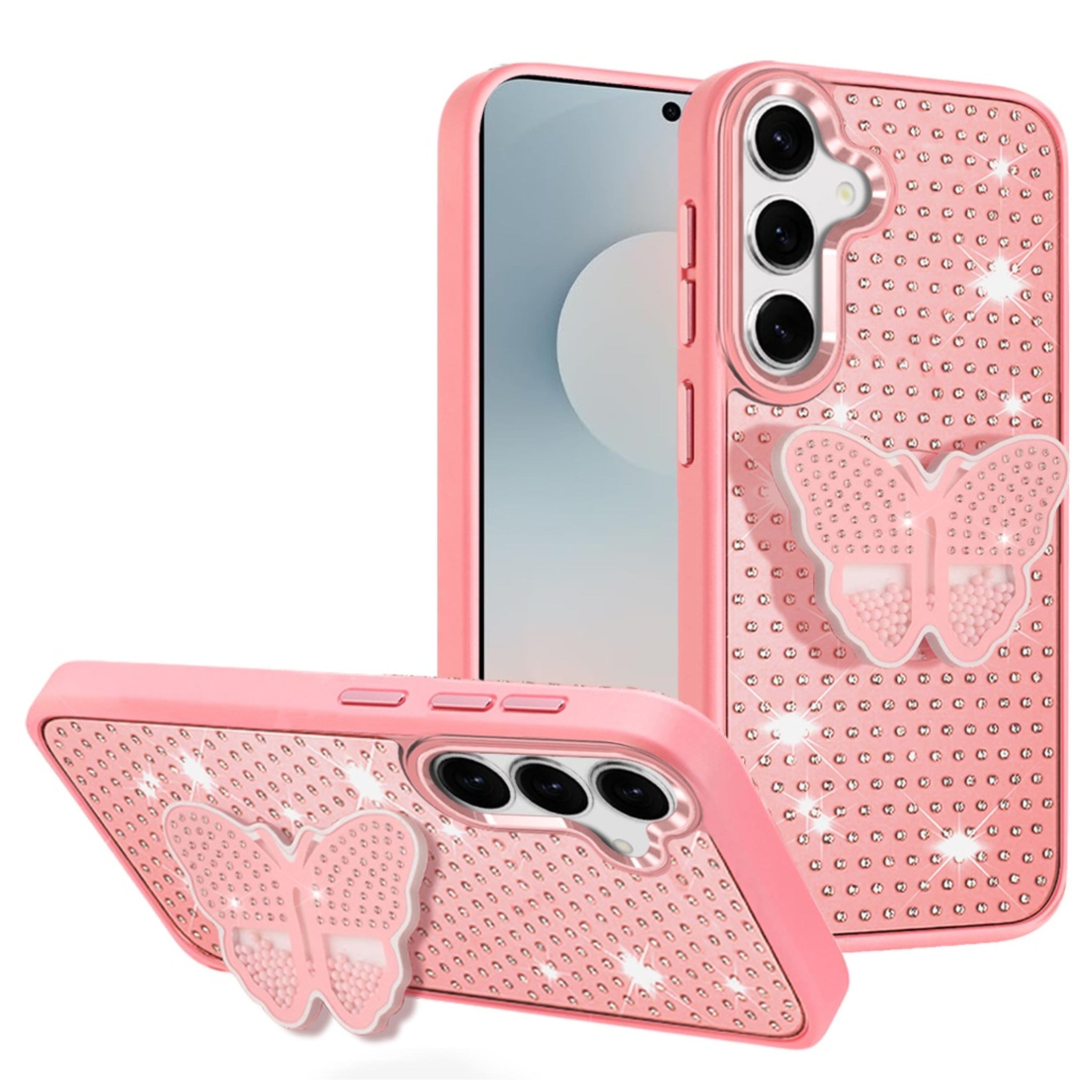 Kitcheniva - Butterfly Grip Stand Faux Crystals Plus Tempered Glass For Samsung S25 FE - Pink price history on PriceWatchPro