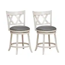 Pefilos - 25.5 Inch Hand-Antiqued Stool Set of 2 with Wider Padded Seat-White, Counter Height Home Bar Stools - Gray