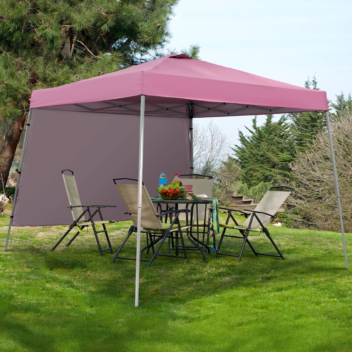 Alt View 2. Ainfox - Ainfox Slant leg 10x10ft Pop Up Canopy with 1 Side Wall - Pink.