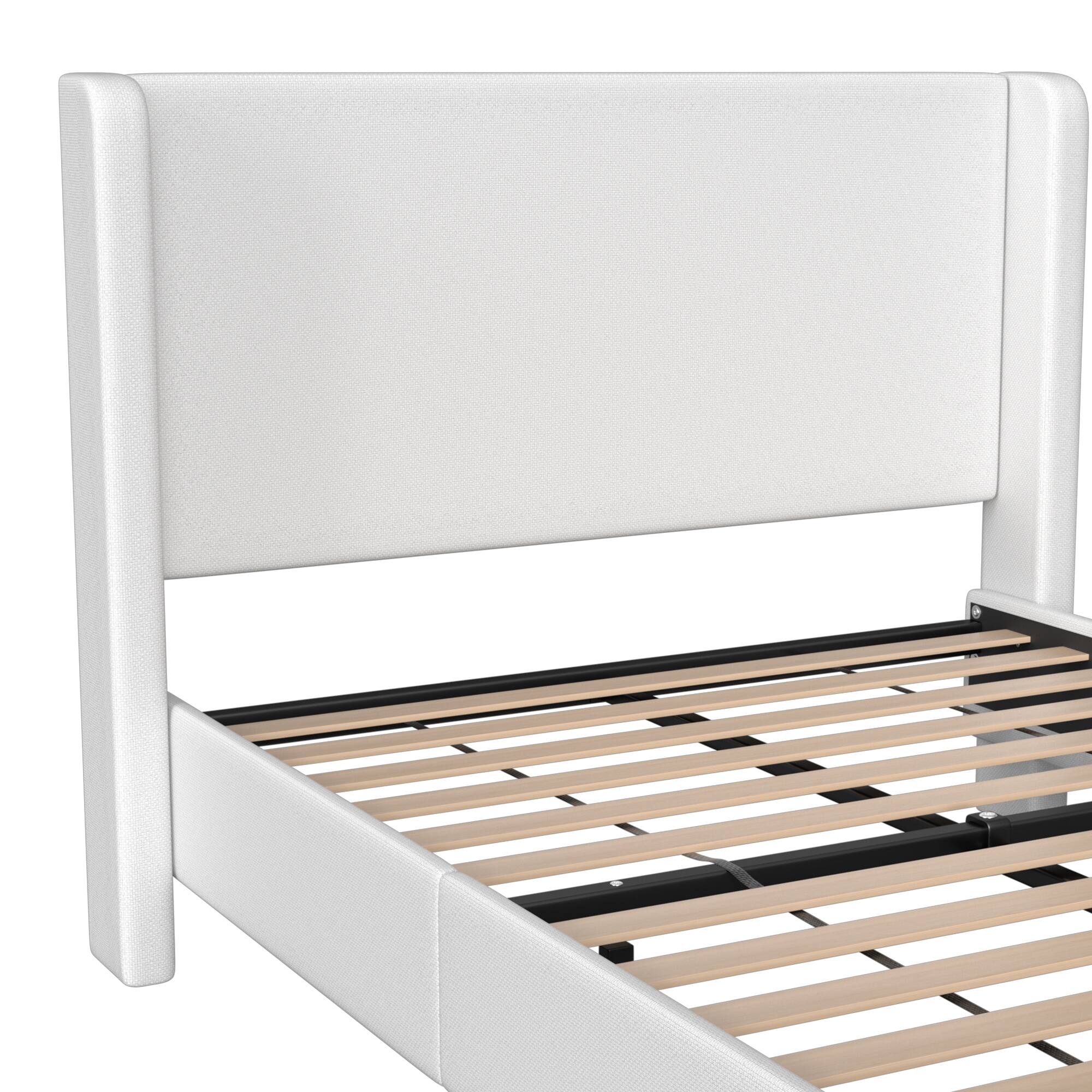 Alt View 2. KERDOM - Platform Bed Frame With Chenille High Headboard & Strong Legs, Tall Wingback, Noise-Free, 800lbs Capacity, Widen Side - White.