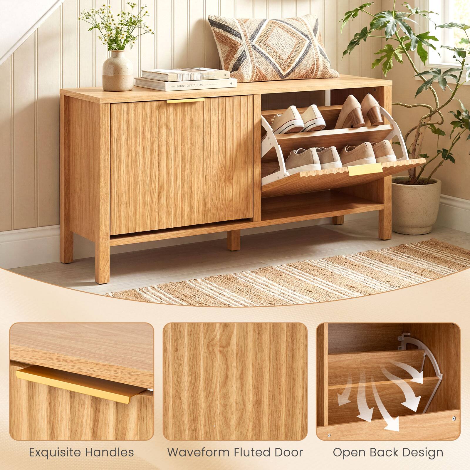 Exquisite Handles  
Waveform Fluted Door  
Open Back Design