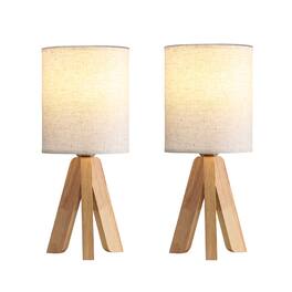 Luckbyte - Set of 2 Natural Wood Table Lamps Rocker Switch E26 Socket Bedside Lamps No Bulbs Included