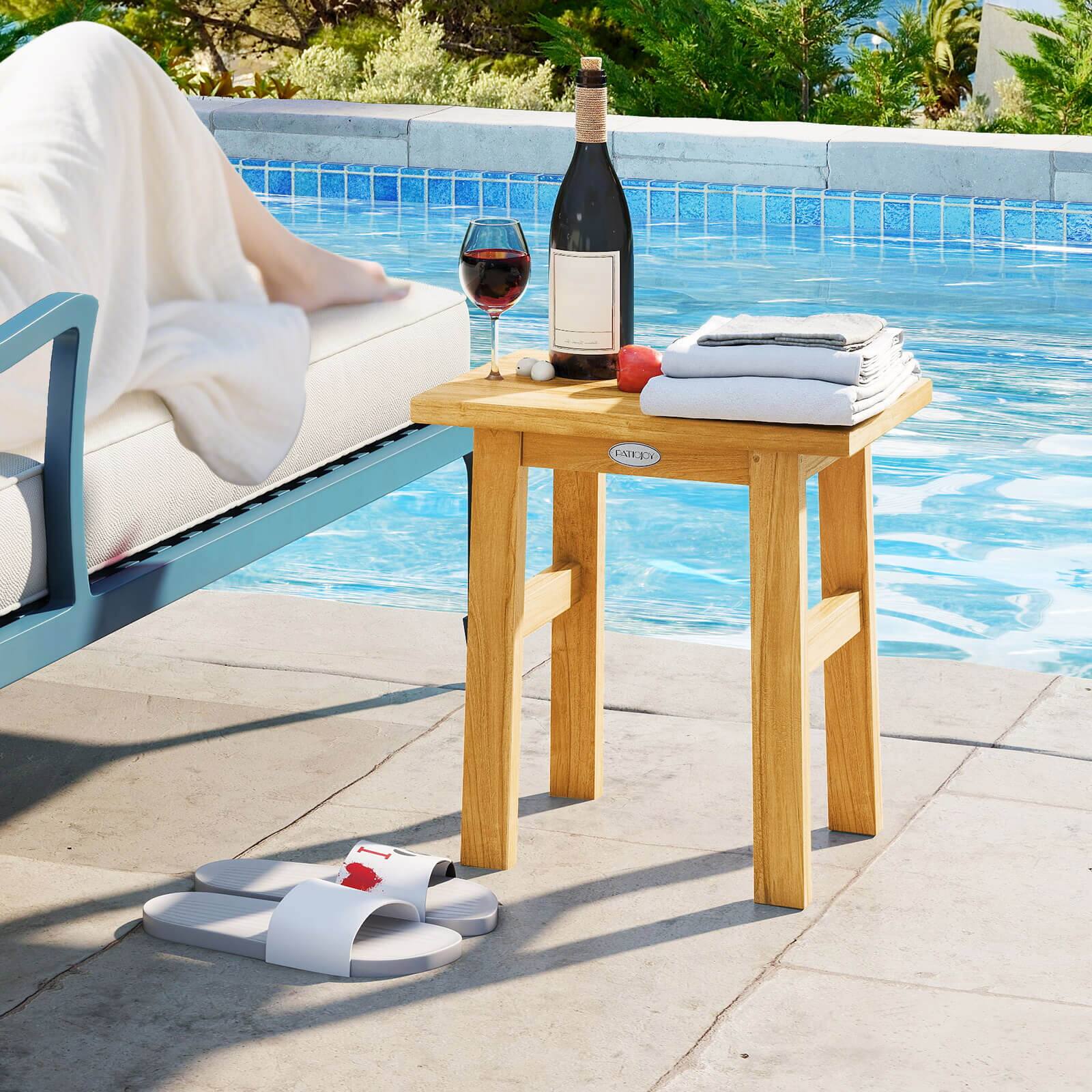 Alt View 5. Costway - Costway 18" Teak Shower Bench Waterproof Spa Bath Stool for Shaving Legs for Bathroom - Natural.