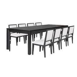 Manhattan Lane - Kizie 9pc Dining Table Set, 94-118 Inch Extendable, Black Wood Chairs - Black, White
