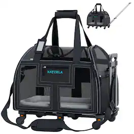 Katziela - Luxury Lorry Pet Carrier with Removable Wheels and Telescopic Handle