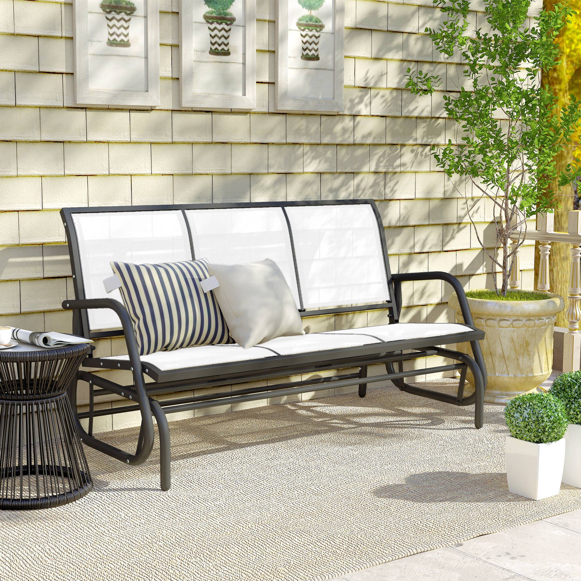 Alt View 8. Outsunny - Outdoor Patio Glider Bench, Porch Glider Swing with 3 Seats, Breathable Mesh Fabric, Metal Frame - Cream White.