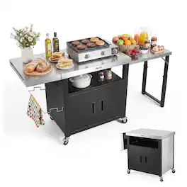 VEVOR - Outdoor Grill Cart with Storage Cabinet, 74.8 Inch Grill Table, Waterproof Kitchen Island with Stainless Steel Top - Black;Silver