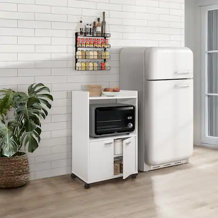 Front. Kings Brand Furniture - Kings Brand Furniture Ayla 2-Door Kitchen Microwave Cart - White.