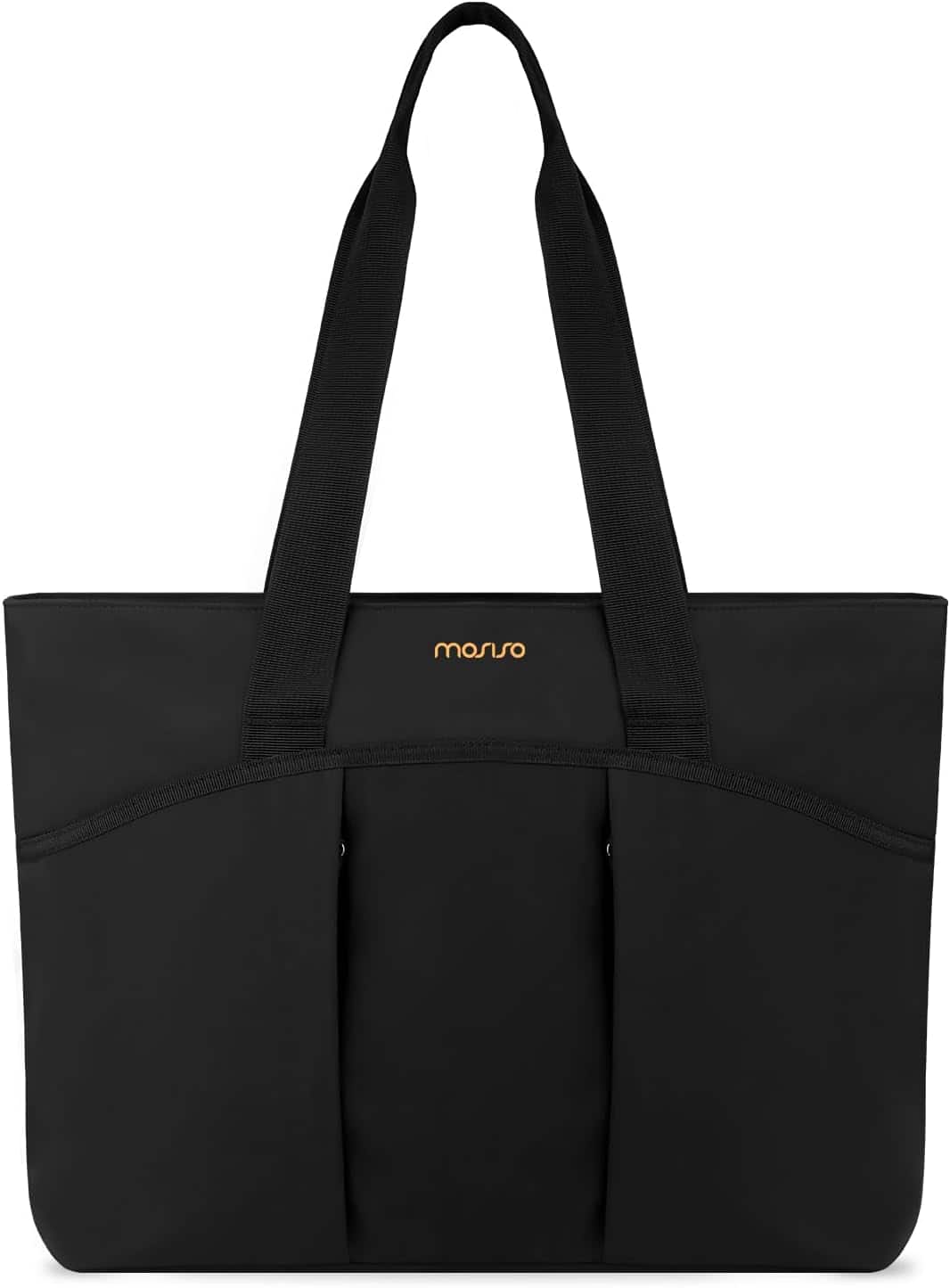 mosiso - Canvas Laptop Tote Bag Large Capacity Beach Pool Bag with Laptop Compartment for Travel Work Teacher Gym Nursing College - Black