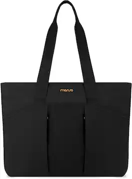 mosiso - Canvas Laptop Tote Bag Large Capacity Beach Pool Bag with Laptop Compartment for Travel Work Teacher Gym Nursing College - Black