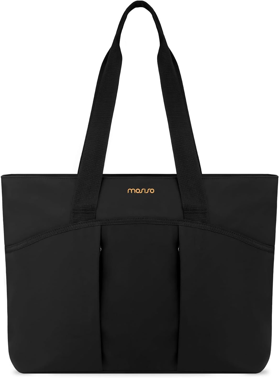 Front. mosiso - Canvas Laptop Tote Bag Large Capacity Beach Pool Bag with Laptop Compartment for Travel Work Teacher Gym Nursing College - Black.