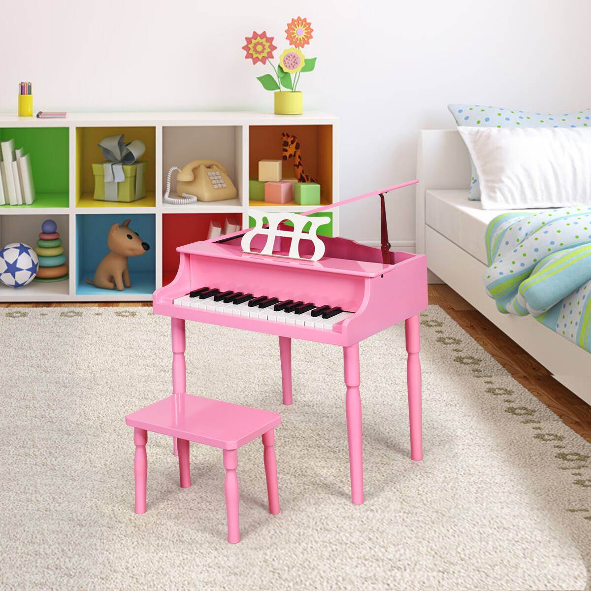 Alt View 13. Costway - 30-Key Classic Baby Grand Piano Toddler Toy Wood with Bench & Music Rack - Pink.