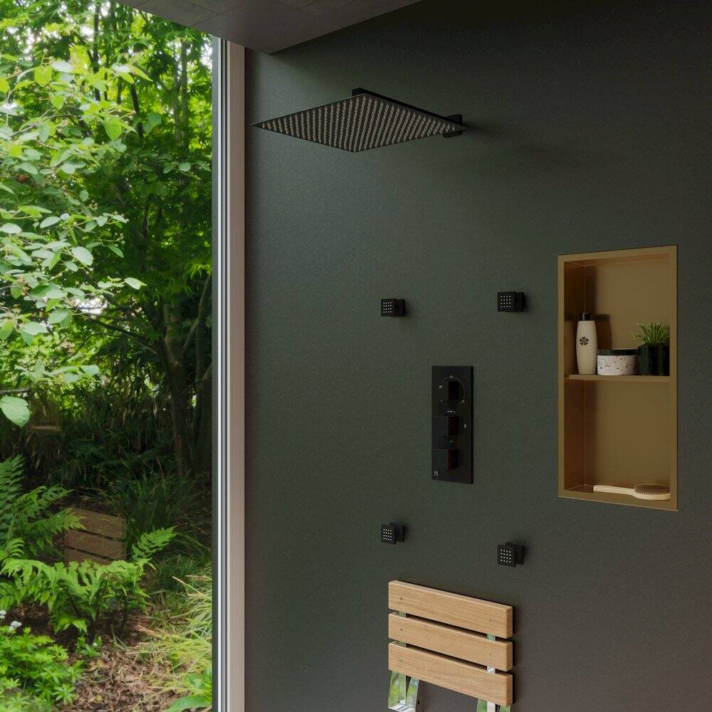 Angle. Alfi - Black Matte 2" Square Adjustable Shower Body Spray - Black.