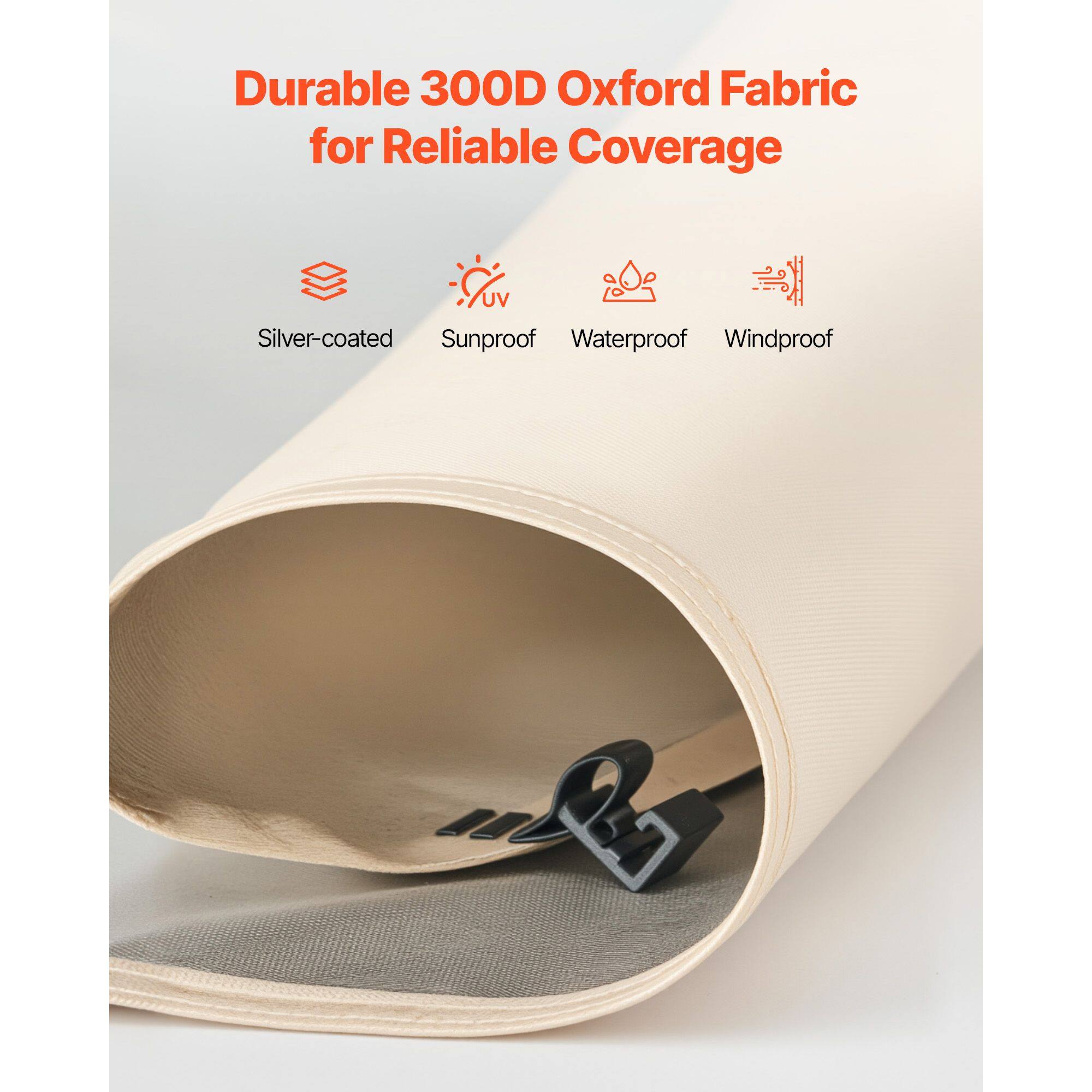 Durable 300D Oxford Fabric for Reliable Coverage

- Silver-coated
- Sunproof
- Waterproof
- Windproof