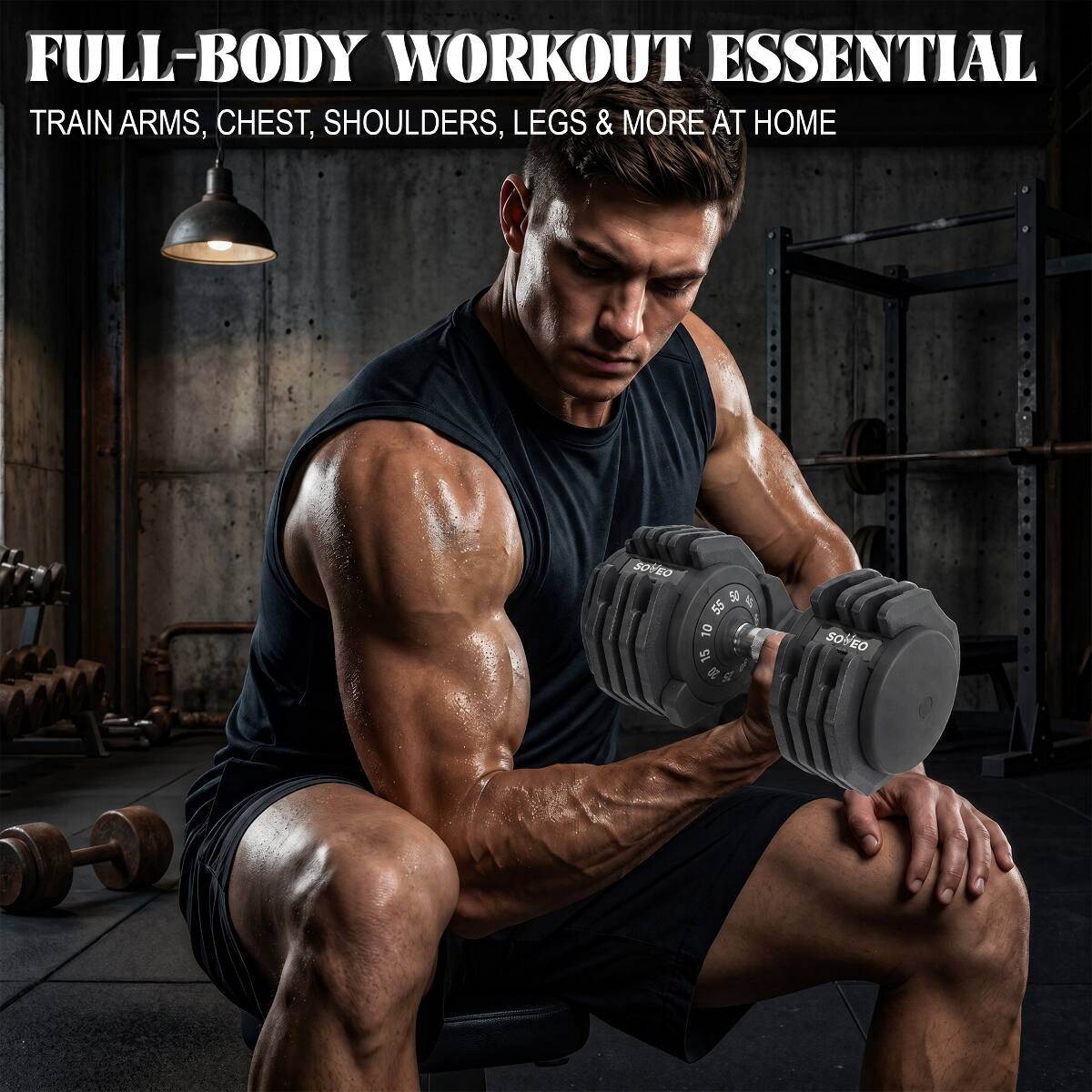 FULL-BODY WORKOUT ESSENTIAL  
TRAIN ARMS, CHEST, SHOULDERS, LEGS & MORE AT HOME  

SOVEO  
50 55 10 15 4 SOVEO