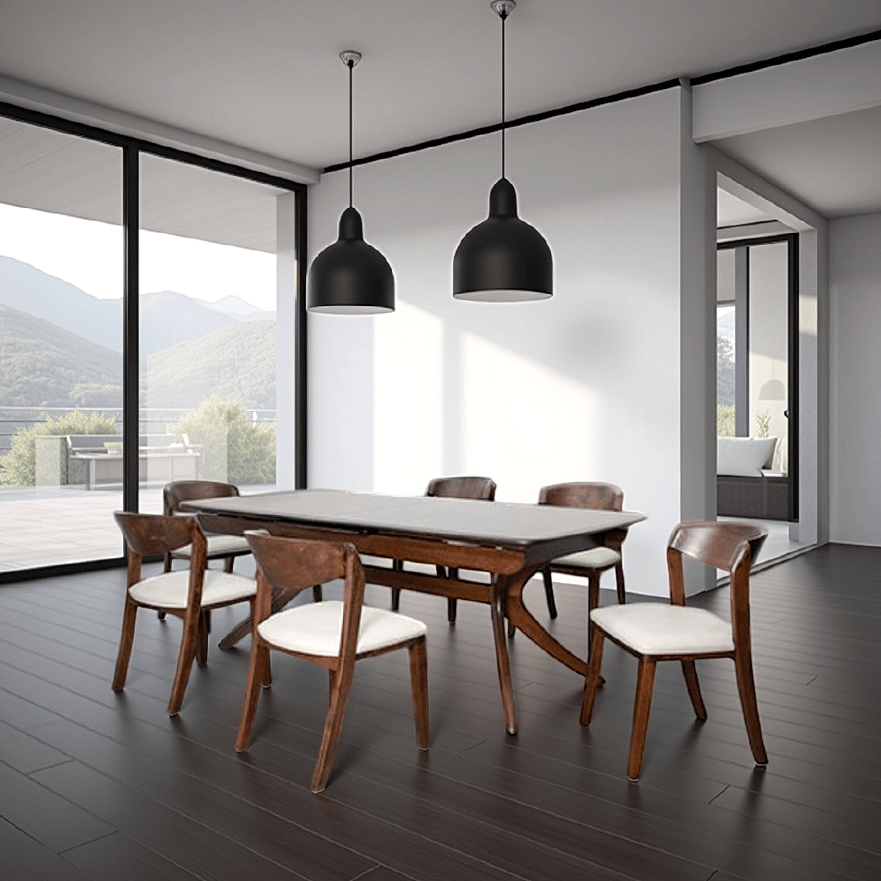 Alt View 5. Manhattan Lane - Viki 7pc Dining Table Set, Extendable, Ivory Fabric Chairs, Brown Wood - Walnut Brown, Ivory.