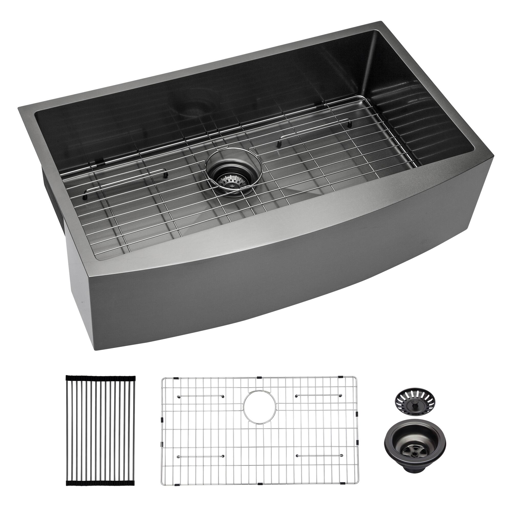Alt View 4. Siljoy - 30 Black Farmhouse Sink Stainless Steel Apron Front Kitchen Sink Gunmetal Black 16 Gauge 10 Inch Deep Single Bowl - Gunmetal Black.