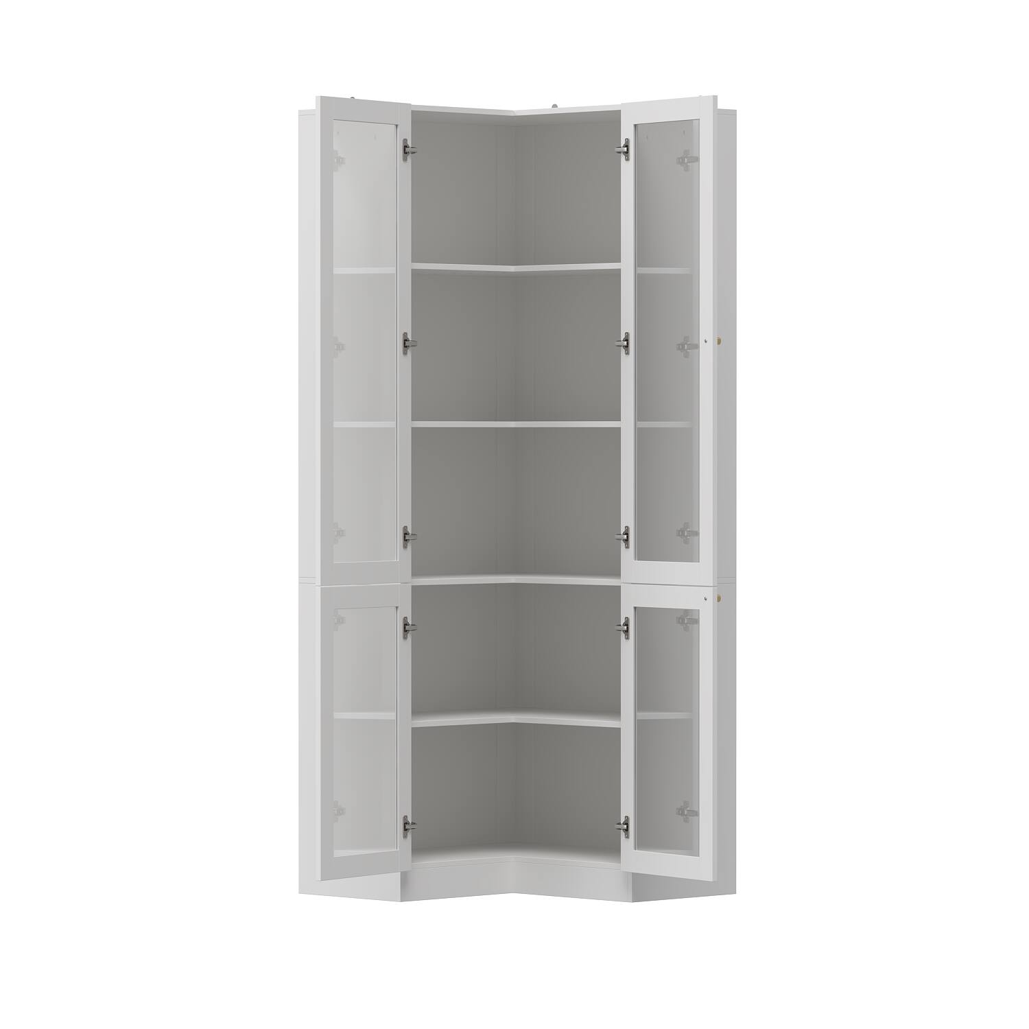 Angle. Famapy - Famapy Corner Glass - Door Storage Cabinet: Adjustable Shelves & Space - Saving Design for Home Organization - White.