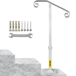 VEVOR - Single Post Handrail Wrought Iron Post Mount Step Grab Supports Fits 1 or 2 Steps Grab Rail Single Post Railing - White
