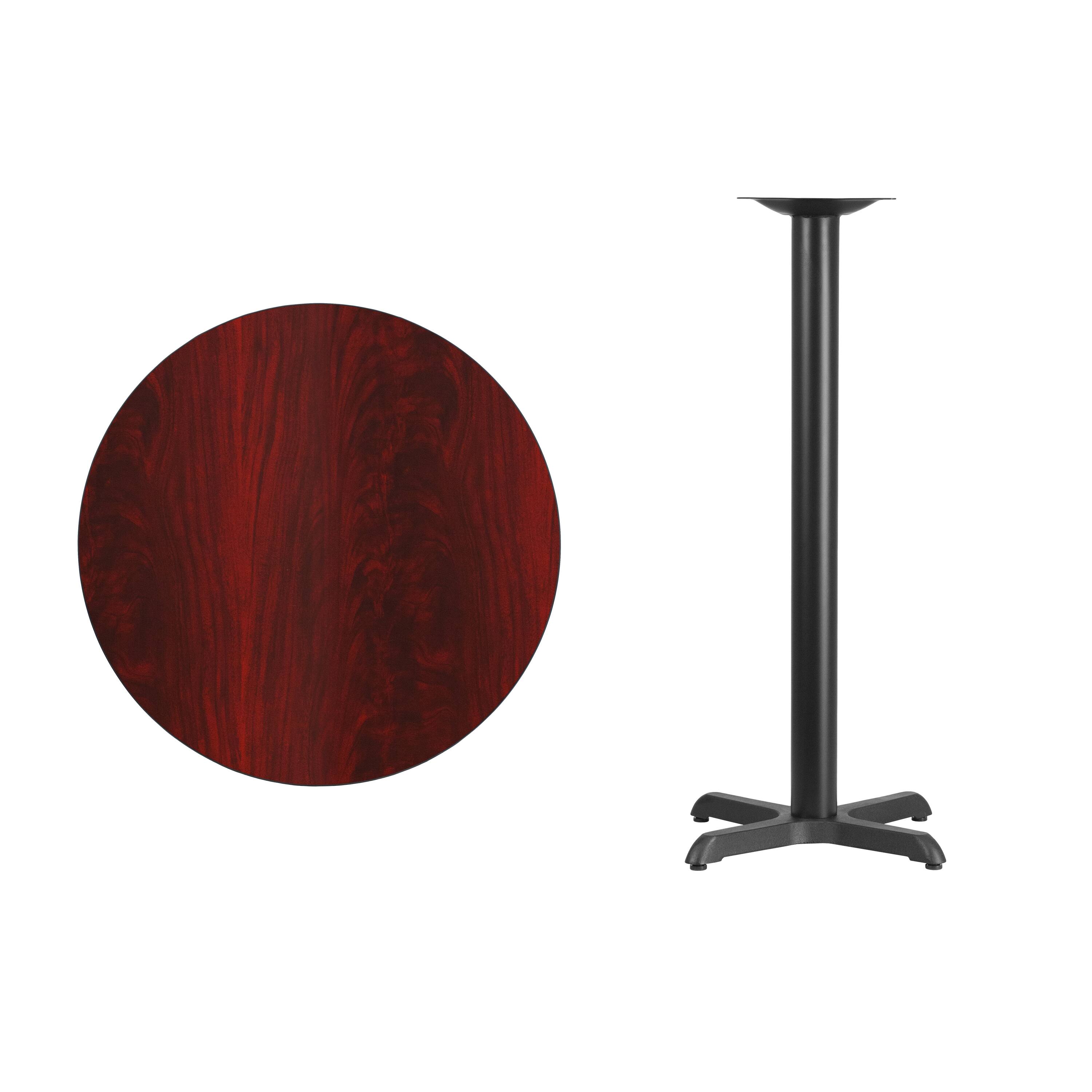 Alt View 2. Emma + Oliver - 30" Round Laminate Table Top with 22"x22" Bar Height Table Base - Mahogany.